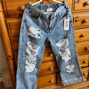 Distressed Blue Wide Leg Jeans